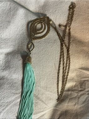 Gold Pendant Necklace with Mint Tassel - Women Jewelry